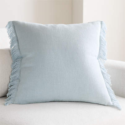 Casual Textured Fringe 23"x23" Pale Blue Throw Pillow Cover