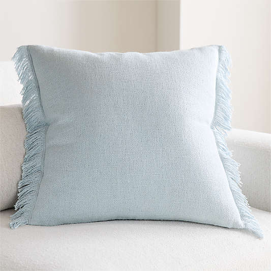Casual Textured Fringe 23"x23" Pale Blue Throw Pillow Cover