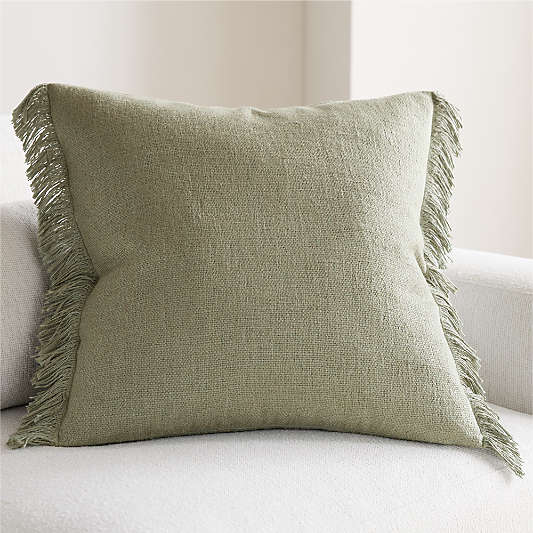 Casual Textured Fringe 23"x23" Shadow Sage Green Throw Pillow Cover