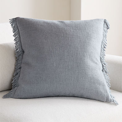 View Casual Textured Fringe 23"x23" Smoke Blue Throw Pillow with Down-Alternative Insert details