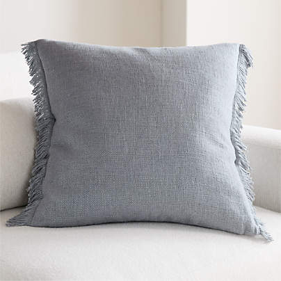Casual Textured Fringe 23"x23" Smoke Blue Throw Pillow with Feather Insert