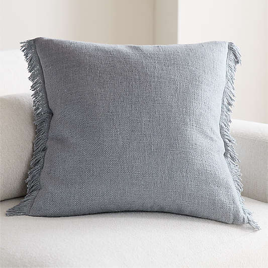 Casual Textured Fringe 23"x23" Smoke Blue Throw Pillow
