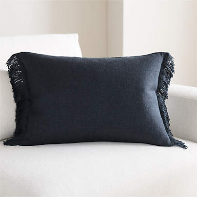 Casual Textured Fringe 24"x16" Deep Indigo Throw Pillow Cover