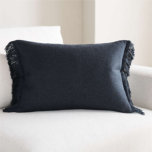Casual Textured Fringe 24"x16" Deep Indigo Throw Pillow