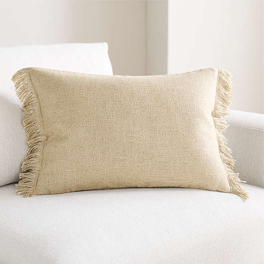 Casual Textured Fringe 24"x16" Flax Taupe Throw Pillow Cover
