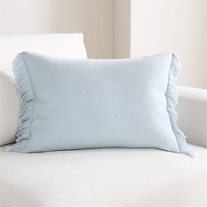 Casual Textured Fringe 24"x16" Pale Blue Throw Pillow Cover