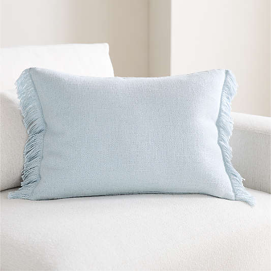 Casual Textured Fringe 24"x16" Pale Blue Throw Pillow Cover
