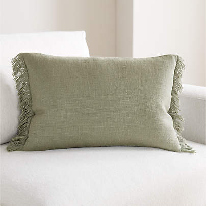 Casual Textured Fringe 24"x16" Shadow Sage Green Throw Pillow Cover