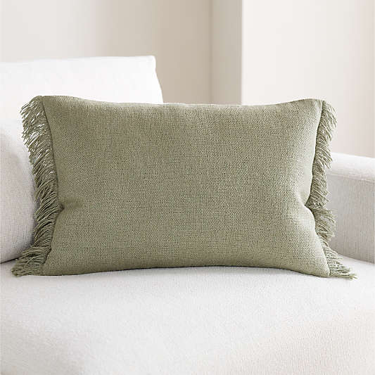 Casual Textured Fringe 24"x16" Shadow Sage Green Throw Pillow Cover