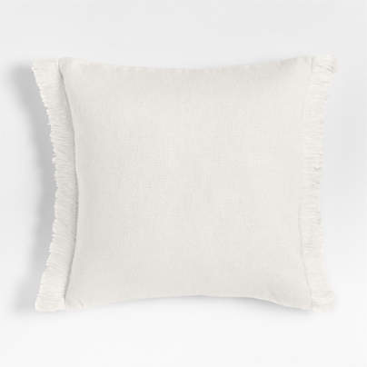 Casual Textured Fringe 23"x23" Arctic Ivory Throw Pillow with Down-Alternative Insert