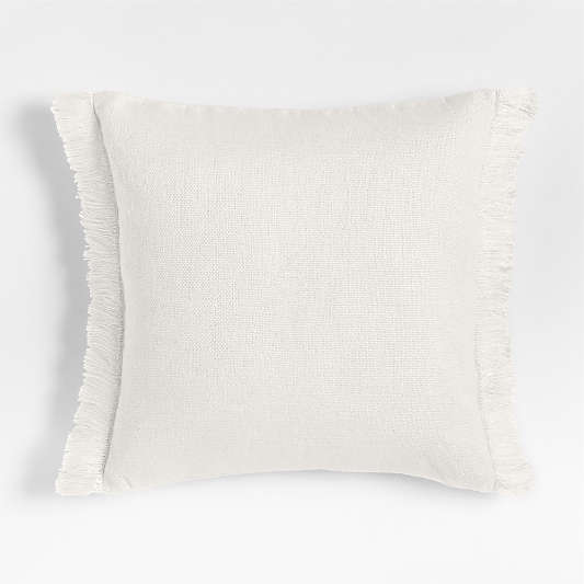 Casual Textured Fringe 23"x23" Arctic Ivory Throw Pillow with Feather Insert