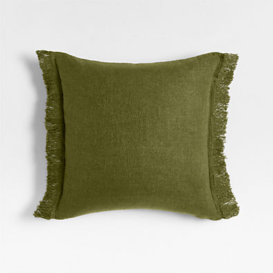 View Casual Textured Fringe 23x23 Cyprus Green Throw Pillow with Down-Alternative Insert details