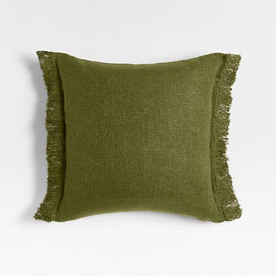 Casual Textured Fringe 23x23 Cyprus Green Throw Pillow with Feather Insert