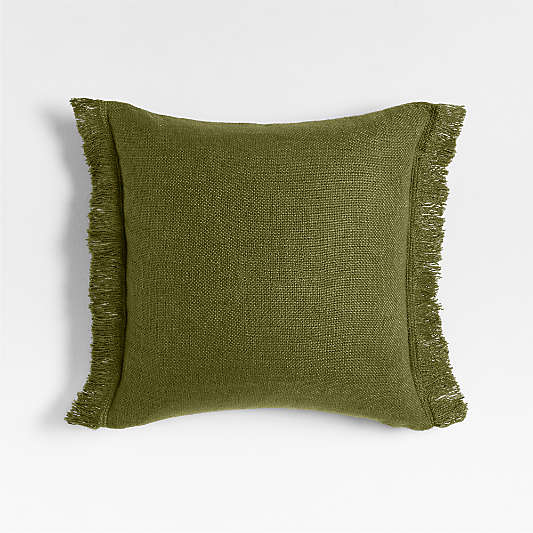 Casual Textured Fringe 23"x23" Cyprus Green Throw Pillow with Down-Alternative Insert