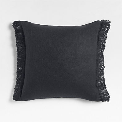 View Casual Textured Fringe 23x23 Deep Indigo Throw Pillow with Down-Alternative Insert details