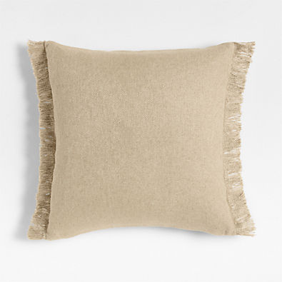 View Casual Textured Fringe 23"x23" Flax Taupe Throw Pillow with Feather Insert details