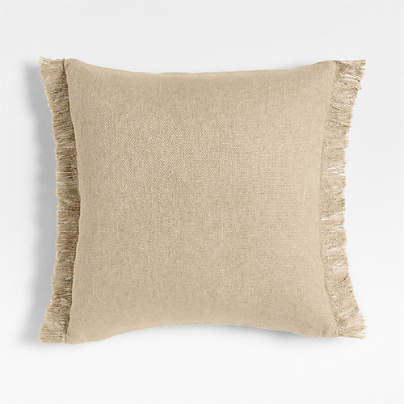Casual Textured Fringe 23x23 Flax Taupe Throw Pillow Cover
