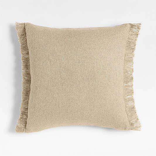 Casual Textured Fringe 23"x23" Flax Taupe Throw Pillow