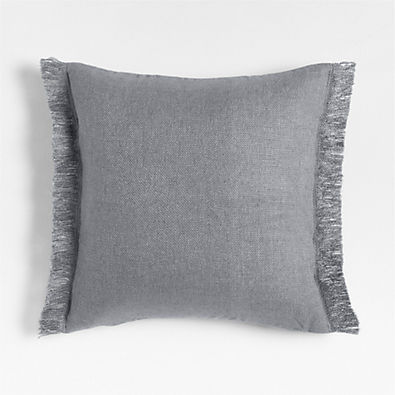 View Casual Textured Fringe 23"x23" Smoke Blue Throw Pillow with Feather Insert details