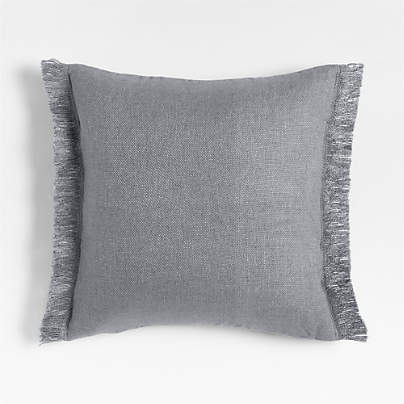 Casual Textured Fringe 23x23 Smoke Blue Throw Pillow with Feather Insert