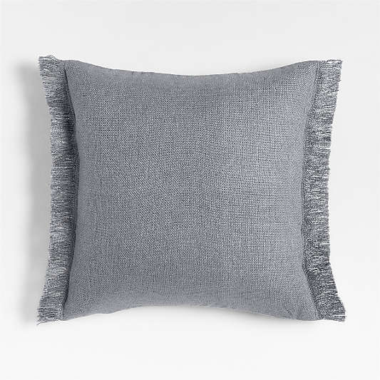 Casual Textured Fringe 23"x23" Smoke Blue Throw Pillow