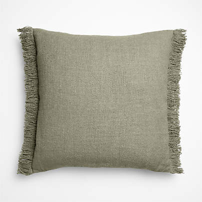 Casual Textured Fringe 23"x23" Shadow Sage Green Throw Pillow Cover