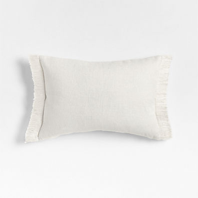 View Casual Textured Fringe 24x16 Arctic Ivory Throw Pillow with Down-Alternative Insert details