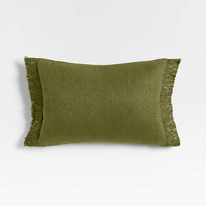 Casual Textured Fringe 24"x16" Cyprus Green Throw Pillow with Feather Insert