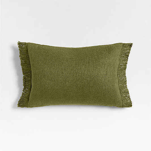 Casual Textured Fringe 24"x16" Cyprus Green Throw Pillow