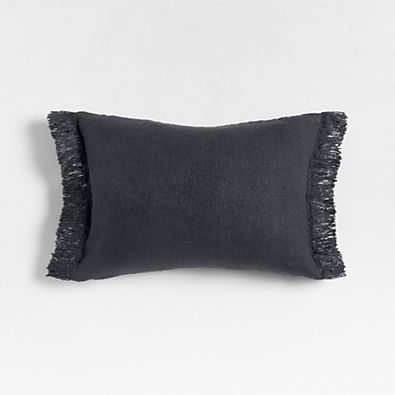 View Casual Textured Fringe 24"x16" Deep Indigo Throw Pillow with Feather Insert details