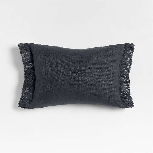 Casual Textured Fringe 24"x16" Deep Indigo Throw Pillow