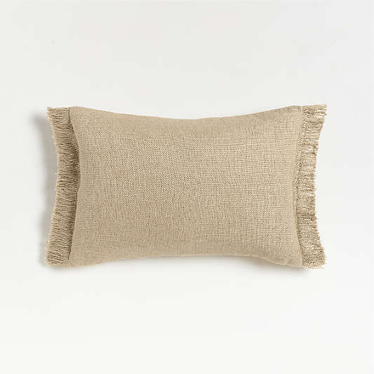 Casual Textured Fringe 24"x16" Flax Taupe Throw Pillow