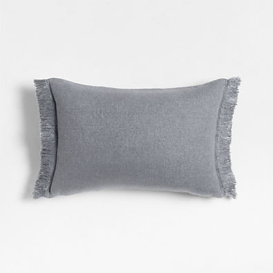View Casual Textured Fringe 24"x16" Smoke Blue Throw Pillow with Feather Insert details