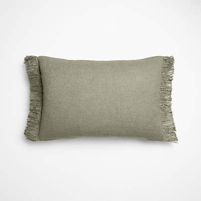 Casual Textured Fringe 24"x16" Shadow Sage Green Throw Pillow Cover