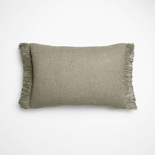 Casual Textured Fringe 24"x16" Shadow Sage Green Throw Pillow Cover