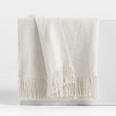 Casual Textured Fringe 70"x55" Arctic Ivory Throw Blanket