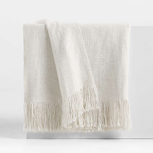 Casual Textured Fringe 70"x55" Arctic Ivory Throw Blanket