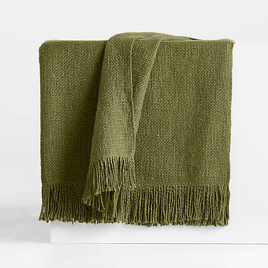 Casual Textured Fringe 70"x55" Cyprus Green Throw Blanket