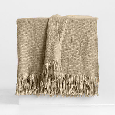 View Casual Textured Fringe 70"x55" Flax Taupe Throw Blanket details