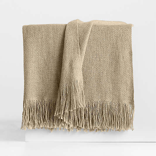 Casual Textured Fringe 70"x55" Flax Taupe Throw Blanket