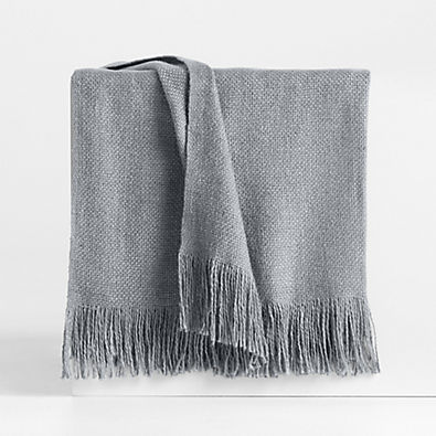 View Casual Textured Fringe 70"x55" Smoke Blue Throw Blanket details