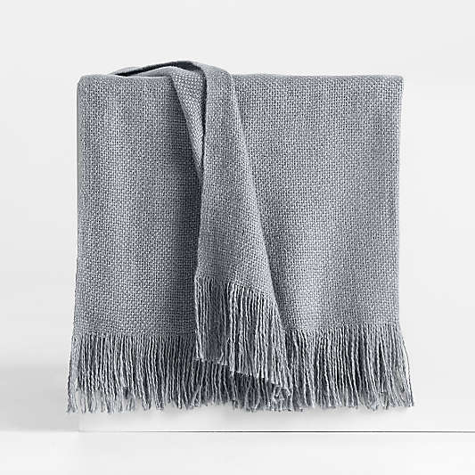 Casual Textured Fringe 70"x55" Smoke Blue Throw Blanket