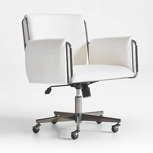 Caterina White Boucle Upholstered Office Chair with Dark Pewter Base