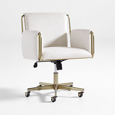 View Caterina Natural Upholstered Office Chair with Brass Base details