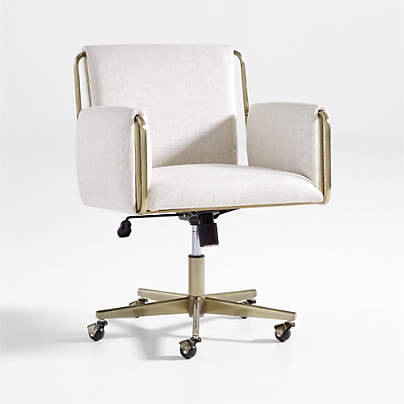 Caterina Natural Upholstered Office Chair with Brass Base