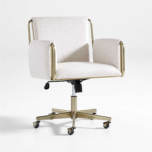 Caterina Natural Upholstered Office Chair with Brass Base