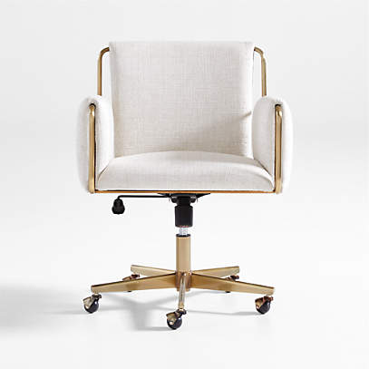 Caterina Natural Upholstered Office Chair with Gold Base + Reviews | Crate & Barrel