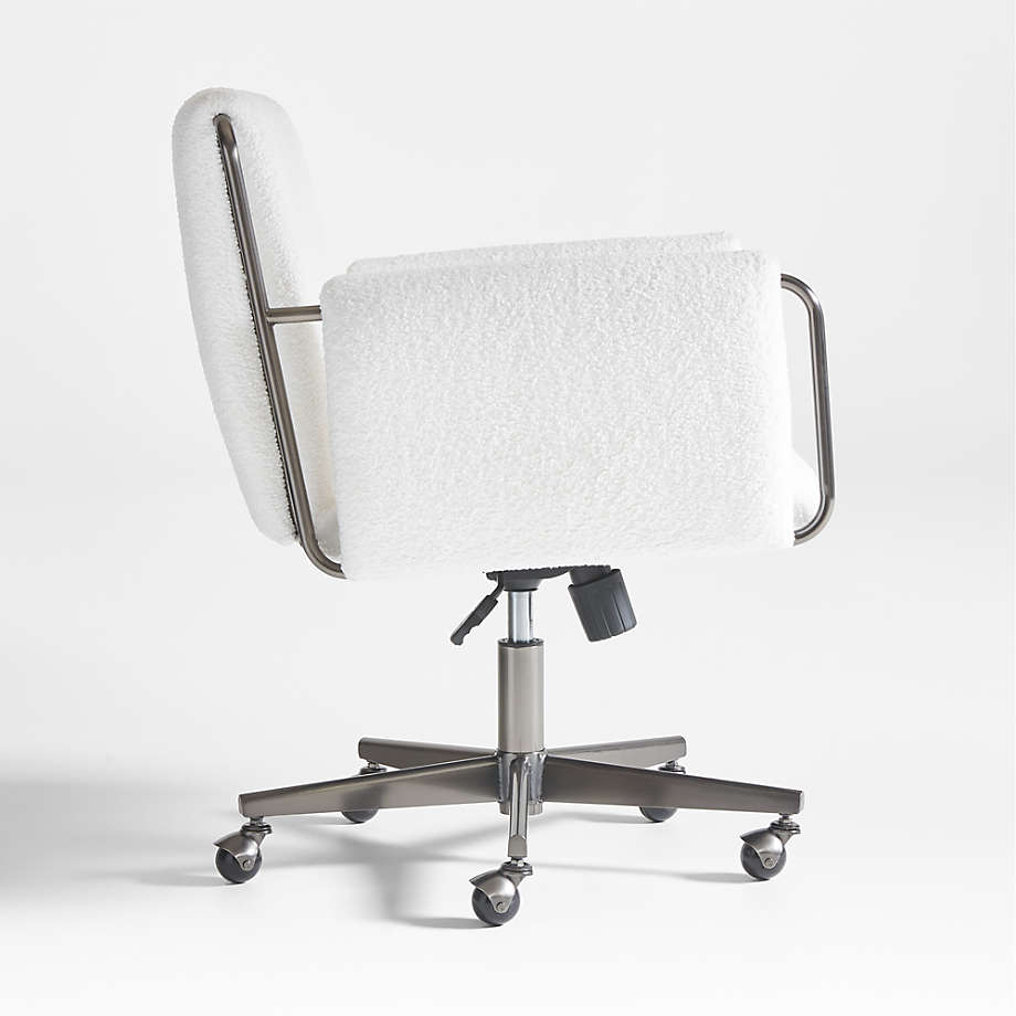 Modern White Office Chair Upholstered Cotton & Linen Swivel Task