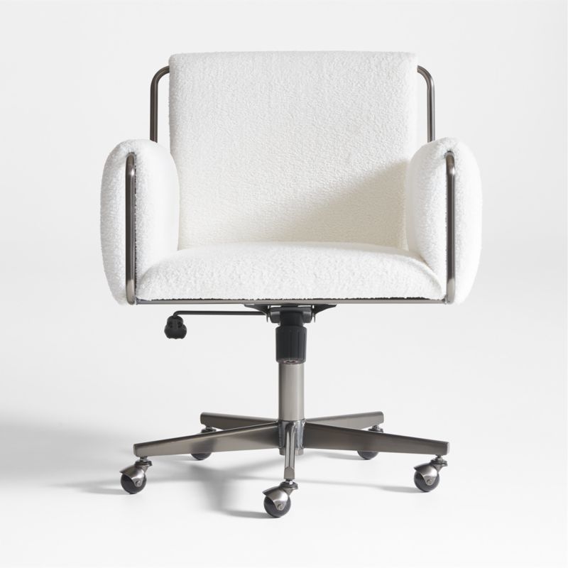 Caterina White Boucle Upholstered Office Chair with Dark Pewter Base