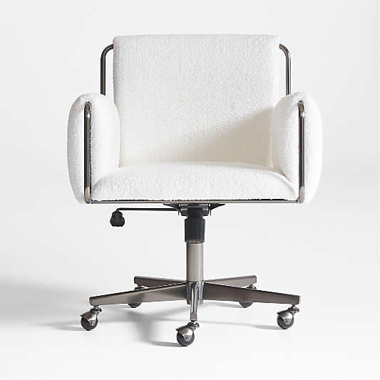 Caterina White Boucle Upholstered Office Chair with Dark Pewter Base